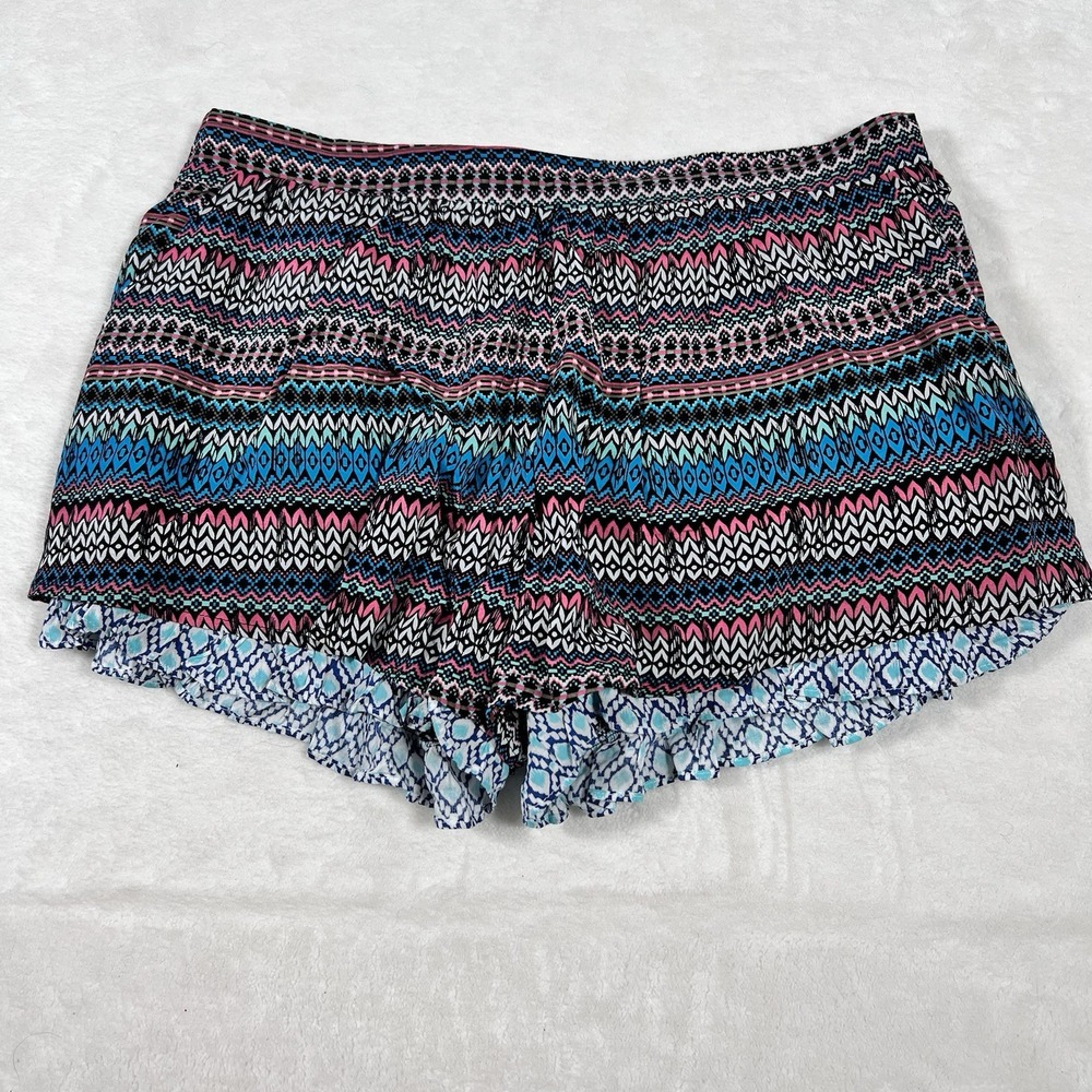 Umgee USA Large Ruffle Pull On Shorts Feminine Coquette Aztec Boho Whimsy